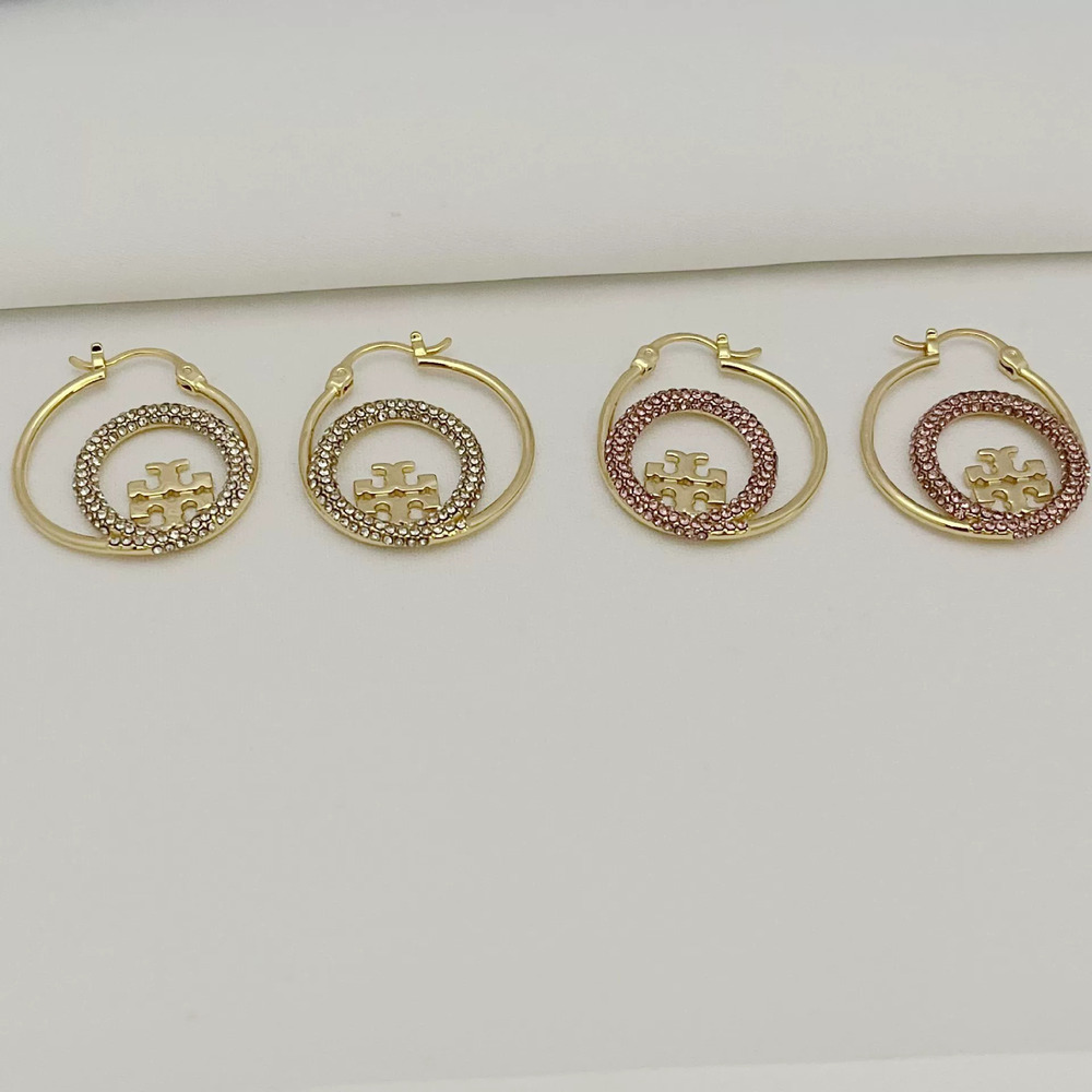 Tory Burch Polished Flat Hollow Planet Stud Earrings Full Diamond